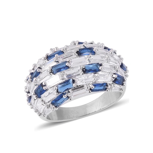 Jewelry - Blue and White CZ Silvertone Ring
